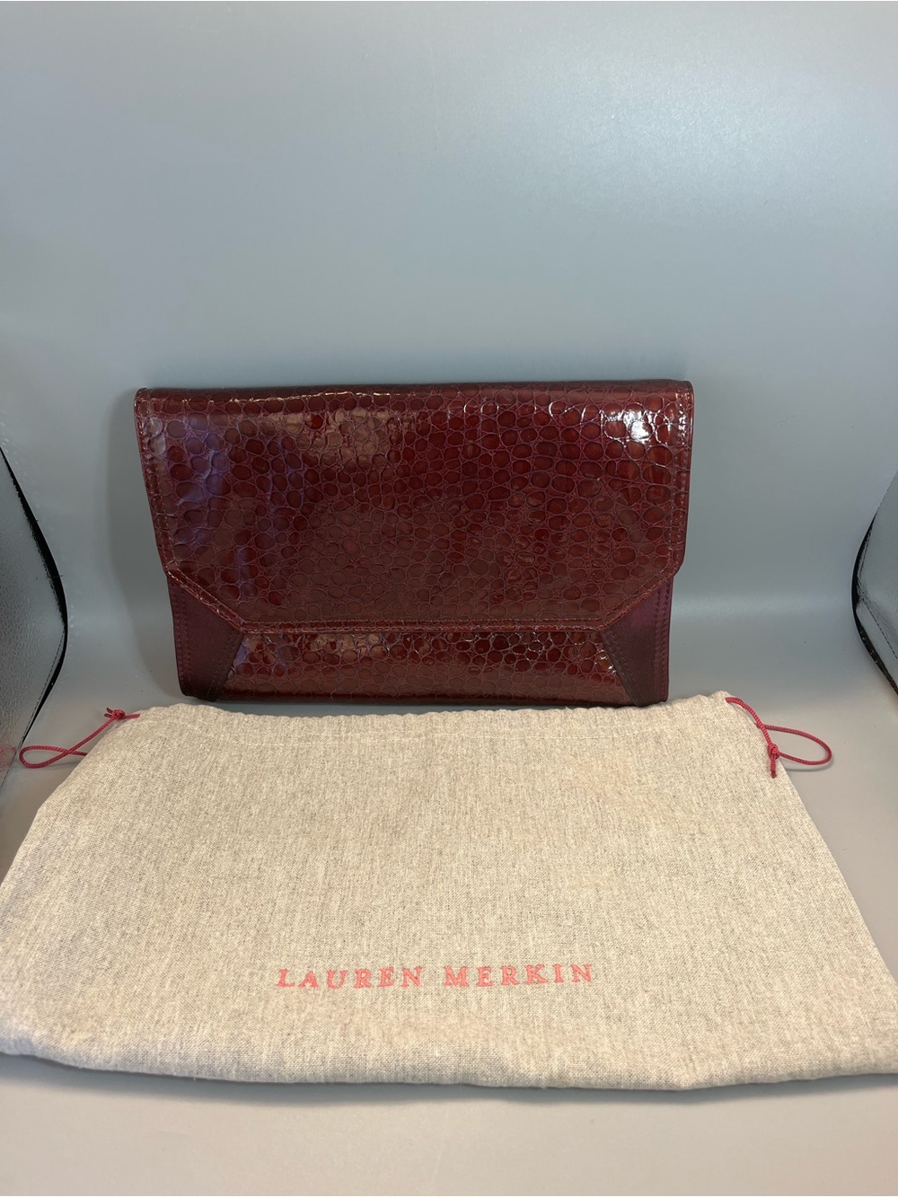 Lauren Merkin Clutch Deep Wine/Merlot/Burgundy Color Strap Included Like New
